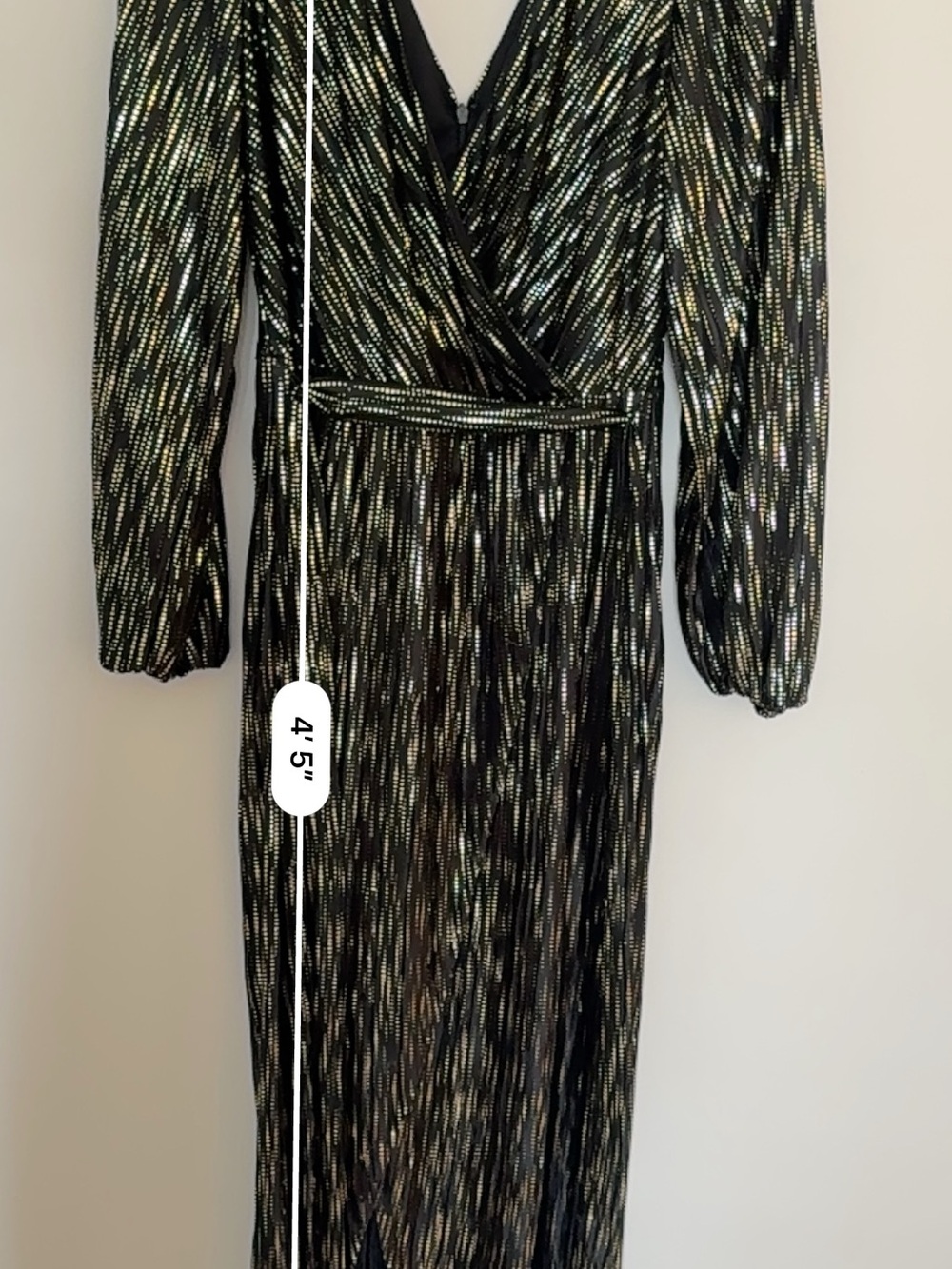 GUESS Black Gold Metallic Wrap Maxi Dress Long Sleeve Party Cocktail - Picture 10 of 10